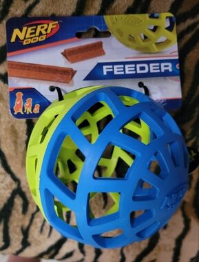 Nerf Dog Treat Feeder Ball - Blue & Lime Sm Med Or Large Dog Ea.